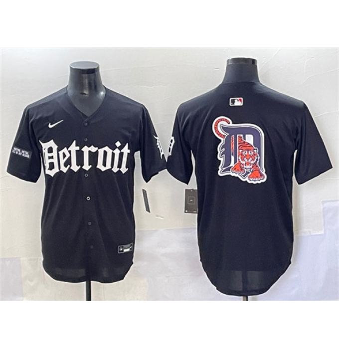 Men's Detroit Tigers Team Big Logo Black 'Motor Gothic Edition' Vapor Premier Limited Stitched Baseball Jersey