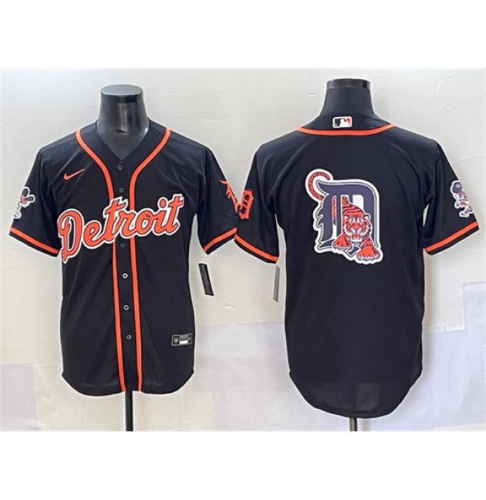 Men's Detroit Tigers Team Big Logo Black With Cool Base Stitched Baseball Jersey