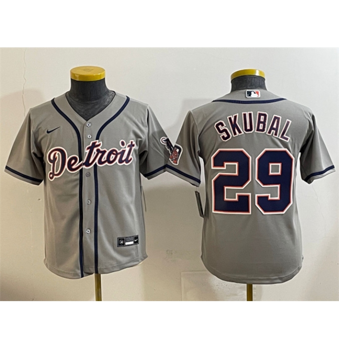 Youth Detroit Tigers #29 Tarik Skubal Gray Cool Base Stitched Baseball Jersey