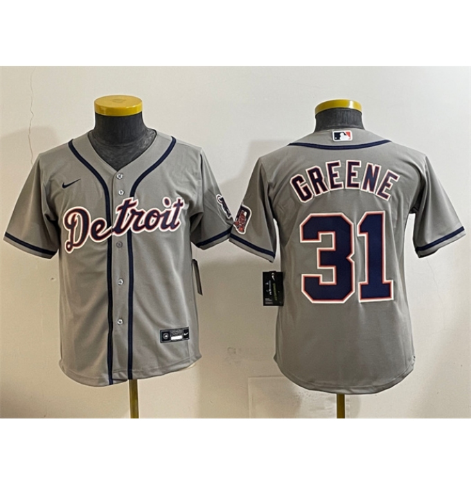 Youth Detroit Tigers #31 Riley Greene Gray Cool Base Stitched Baseball Jersey
