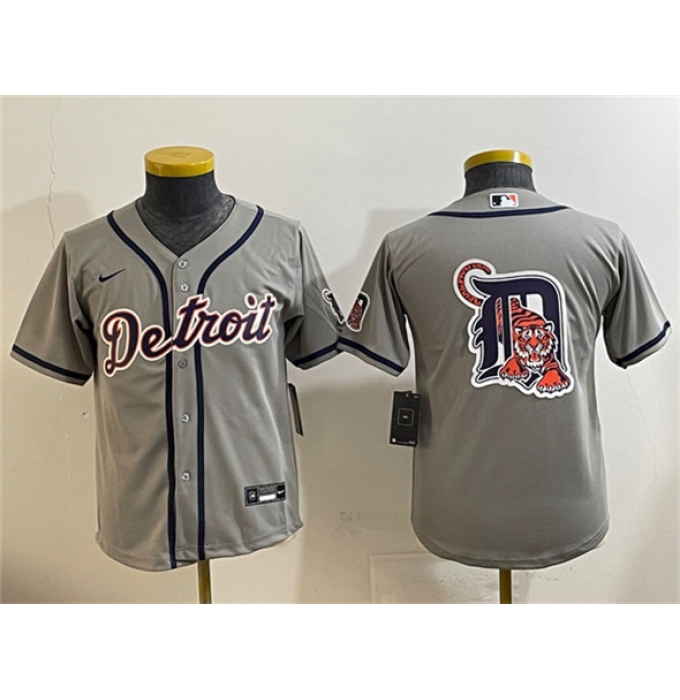 Youth Detroit Tigers Team Big Logo Gray Cool Base Stitched Baseball Jersey