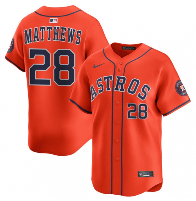 Men's Houston Astros #28 Brice Matthews Orange 2025 Alternate Limited Stitched Baseball Jersey