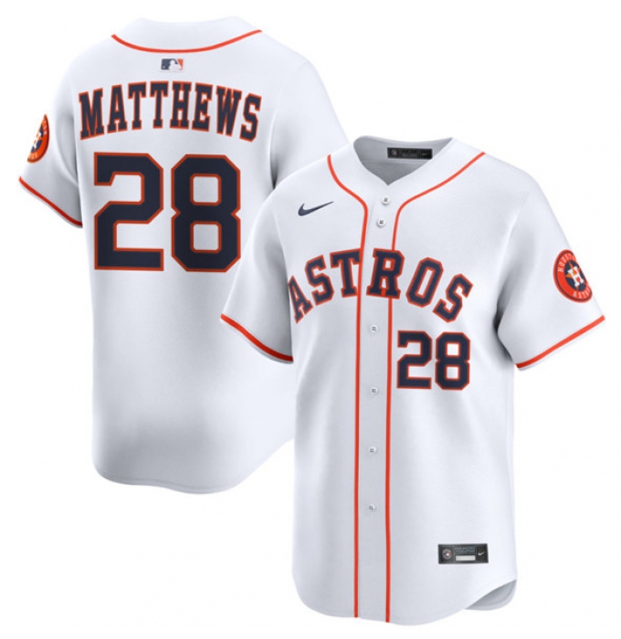 Men's Houston Astros #28 Brice Matthews White 2025 Home Limited Stitched Baseball Jersey