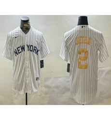 Men's New York Yankees #2 Derek Jeter White Pinstripe Name Fashion Cool Base Jersey