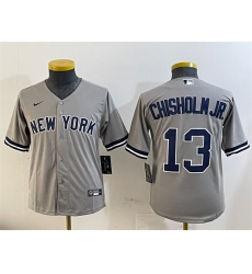 Youth New York Yankees #13 Jazz Chisholm Jr. Grey Cool Base Stitched Baseball Jersey