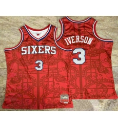 Men's Philadelphia 76ers #3 Allen Iverson Red Snakeskin Hardwood AU Throwback Jersey