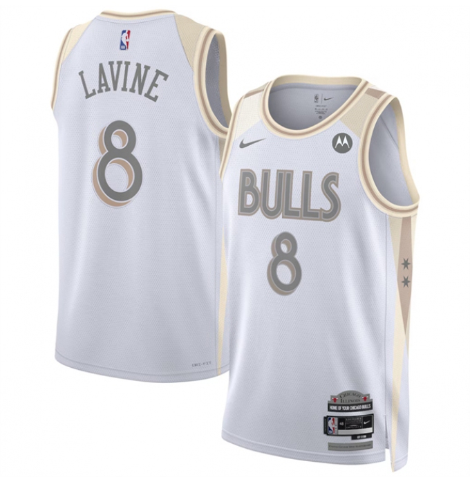 Men's Chicago Bulls #8 Zach LaVine White 2024-25 City Edition Stitched Basketball Jersey