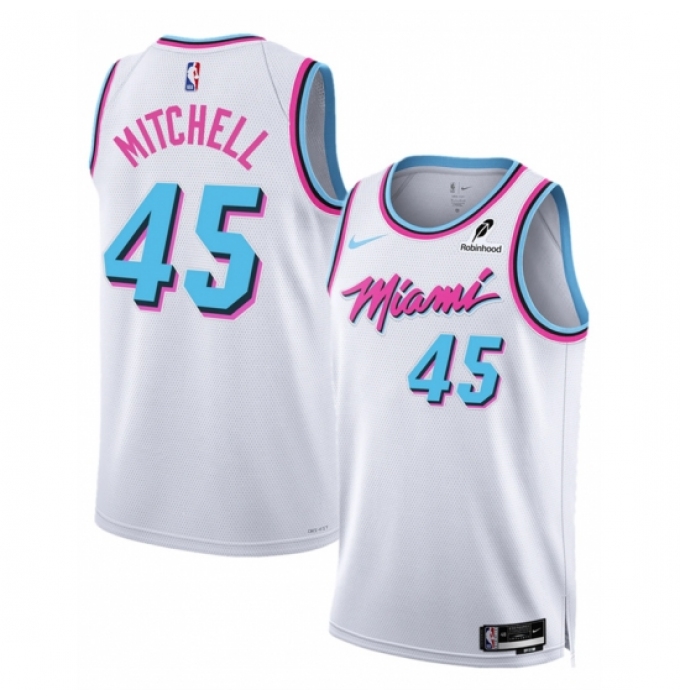 Men's Miami Heat #45 Davion Mitchell White 2025 City Edition Stitched Basketball Jersey