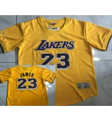 Men's Los Angeles Lakers #23 Lebron James Yellow Short Sleeved AU Throwback Jersey