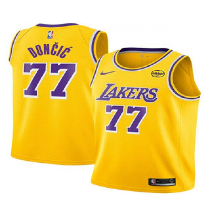 Men's Los Angeles Lakers #77 Luka Doncic Yellow 2025 Icon Edition Stitched Jersey