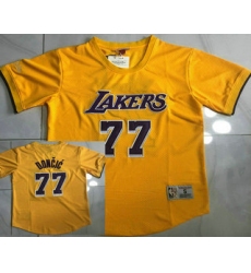 Men's Los Angeles Lakers #77 Luka Doncic Yellow Short Sleeved AU Throwback Jersey