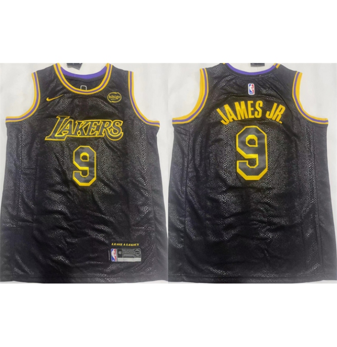 Men's Los Angeles Lakers #9 Bronny James Jr. Black 2024 Draft Stitched Basketball Jersey