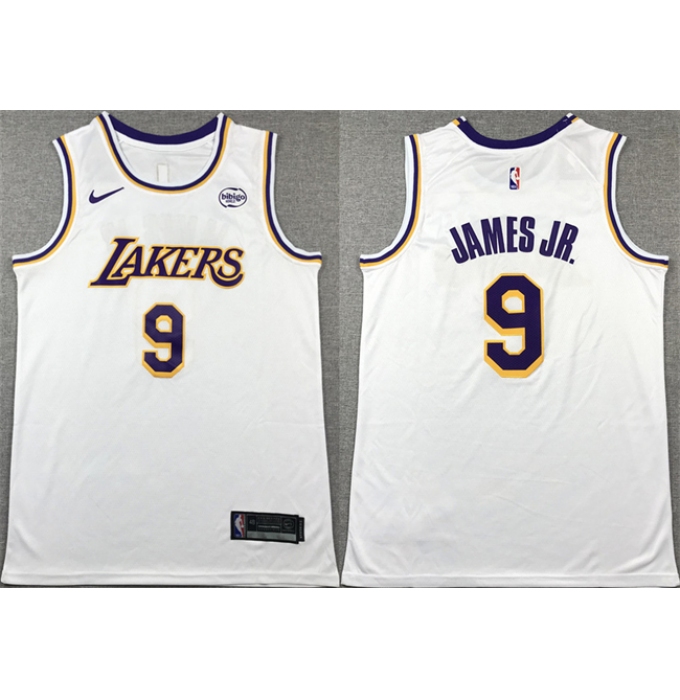 Men's Los Angeles Lakers #9 Bronny James Jr. White 2024 Draft Icon Edition Stitched Basketball Jersey