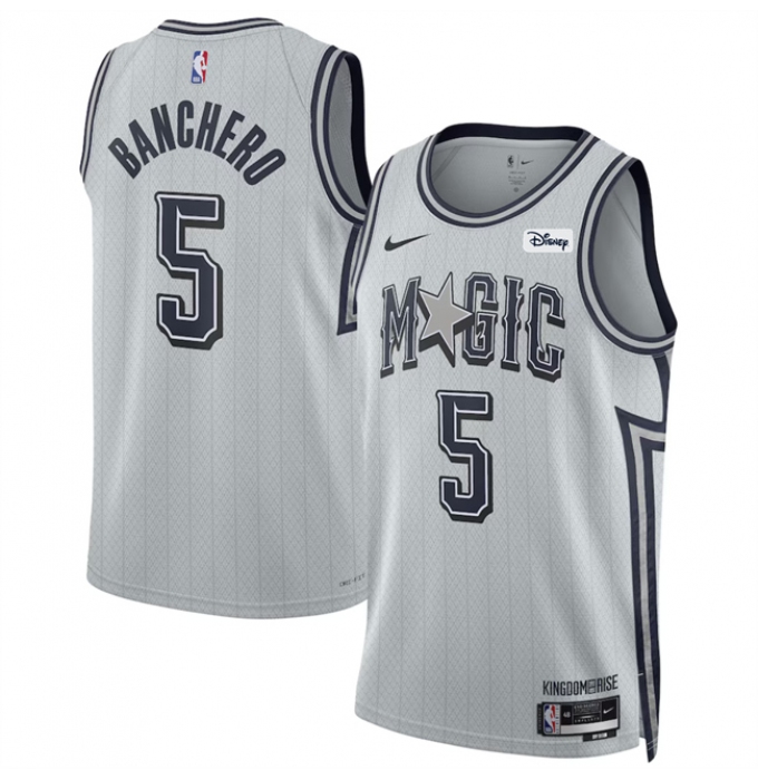 Men's Orlando Magic #5 Paolo Banchero Silver 2024-25 City Edition Stitched Basketball Jersey