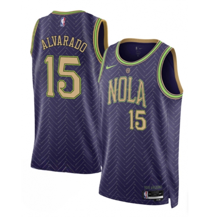 Men's New Orleans Pelicans #15 Jose Alvarado Purple 2024-25 City Ediiton Stitched Basketball Jersey