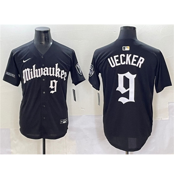 Men's Milwaukee Brewers #9 Bob Uecker Black 'Gothic 414 Shadows Edition' Vapor Premier Limited Stitched Jersey