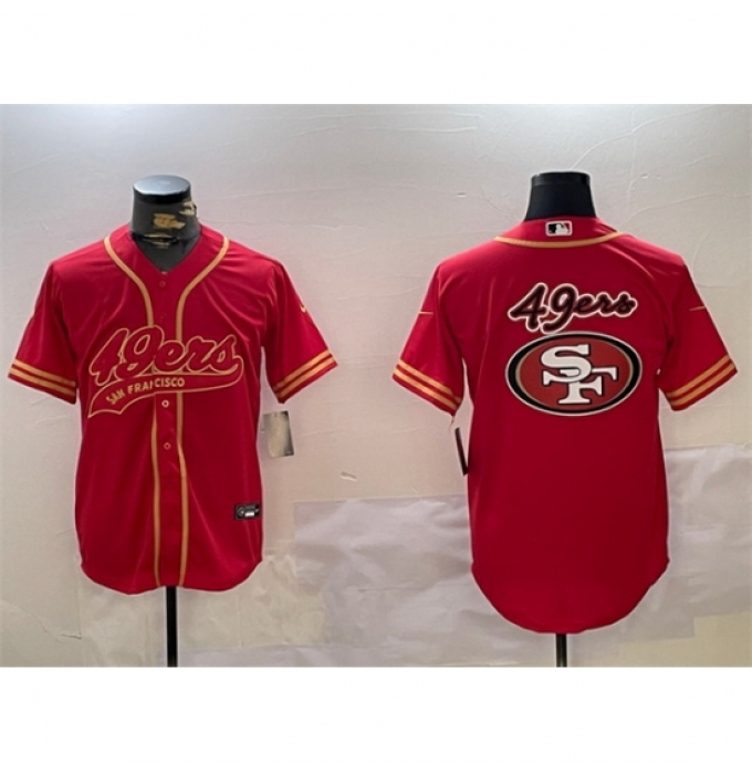 Men's San Francisco 49ers Team Big Logo Red Cool Base Stitched Baseball Jersey 1