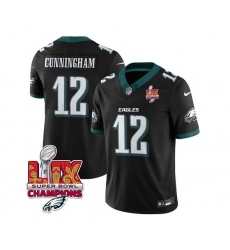 Men's Philadelphia Eagles #12 Randall Cunningham Black 2025 Eagles Logo Super Bowl LIX New F.U.S.E. Vapor Limited Football Stitched Jersey