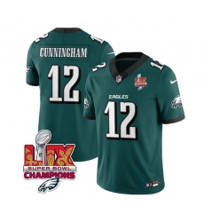 Men's Philadelphia Eagles #12 Randall Cunningham Green 2025 Eagles Logo Super Bowl LIX New F.U.S.E. Vapor Limited Football Stitched Jersey