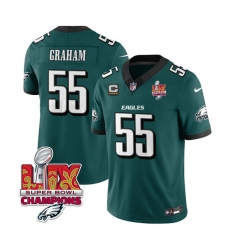 Men's Philadelphia Eagles #55 Brandon Graham Green 2025 Eagles Logo Super Bowl LIX And 4-Star C New F.U.S.E. Vapor Limited Football Stitched Jersey