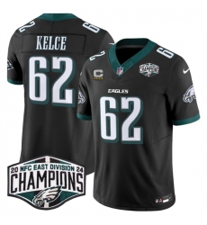 Men's Philadelphia Eagles #62 Jason Kelce Black 2024 New NFC East Champions With 4-Star C F.U.S.E. Vapor Untouchable Limited Stitched Football Jersey