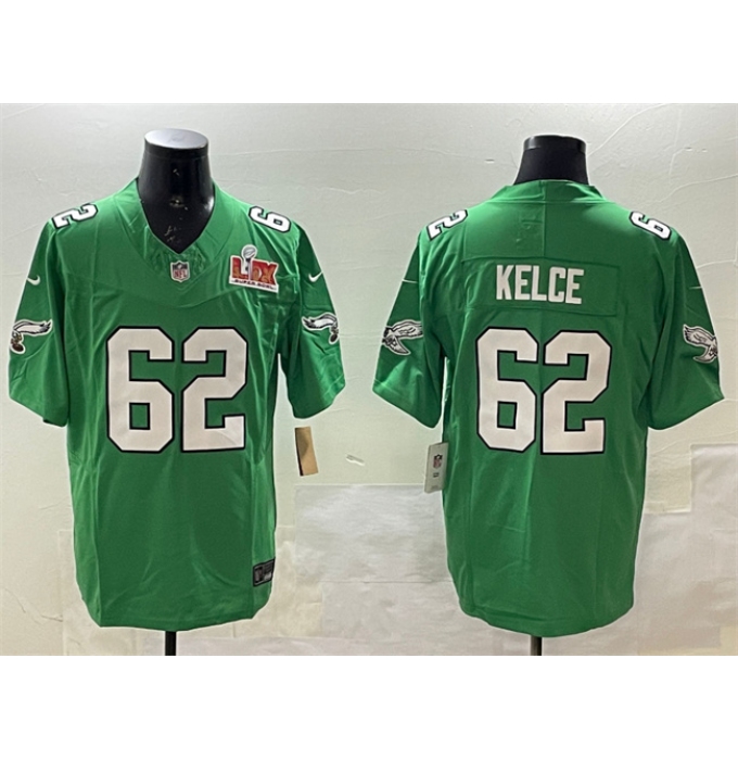 Men's Philadelphia Eagles #62 Jason Kelce Green 2025 Super Bowl LIX F.U.S.E. Throwback Vapor Untouchable Limited Stitched Football Jersey