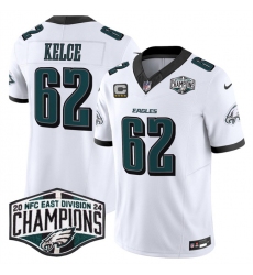 Men's Philadelphia Eagles #62 Jason Kelce White 2024 New NFC East Champions With 4-Star C F.U.S.E. Vapor Untouchable Limited Stitched Football Jersey