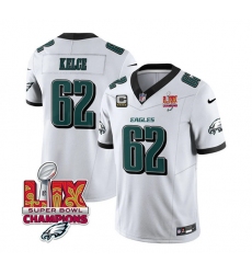 Men's Philadelphia Eagles #62 Jason Kelce White 2025 Eagles Logo Super Bowl  And 4-Star C New F.U.S.E. Vapor Limited Football Stitched Jersey