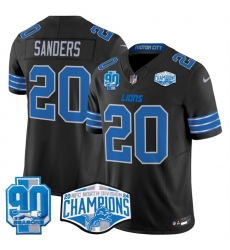 Men's Detroit Lions #20 Barry Sanders Black 2024 NFC North Champions 90th Anniversary F.U.S.E. Vapor Limited Stitched Jersey