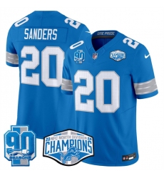 Men's Detroit Lions #20 Barry Sanders Blue 2024 NFC North Champions 90th Anniversary F.U.S.E. Vapor Limited Stitched Jersey