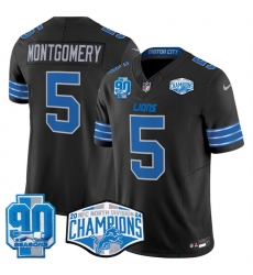 Men's Detroit Lions #5 David Montgomery Black 2024 NFC North Champions 90th Anniversary F.U.S.E. Vapor Limited Stitched Jersey