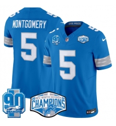 Men's Detroit Lions #5 David Montgomery Blue 2024 NFC North Champions 90th Anniversary F.U.S.E. Vapor Limited Stitched Jersey