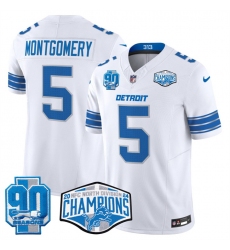 Men's Detroit Lions #5 David Montgomery White 2024 NFC North Champions 90th Anniversary F.U.S.E. Vapor Limited Stitched Jersey