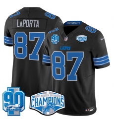 Men's Detroit Lions #87 Sam LaPorta Black 2024 NFC North Champions 90th Anniversary F.U.S.E. Vapor Limited Stitched Jersey