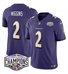 Men's Baltimore Ravens #2 Nate Wiggins Purple F.U.S.E 2024 AFC North Division Champions Vapor Limited Football Jersey