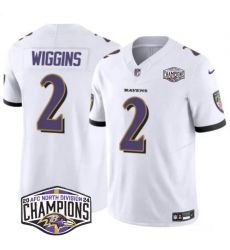 Men's Baltimore Ravens #2 Nate Wiggins White F.U.S.E 2024 AFC North Division Champions Vapor Limited Football Jersey