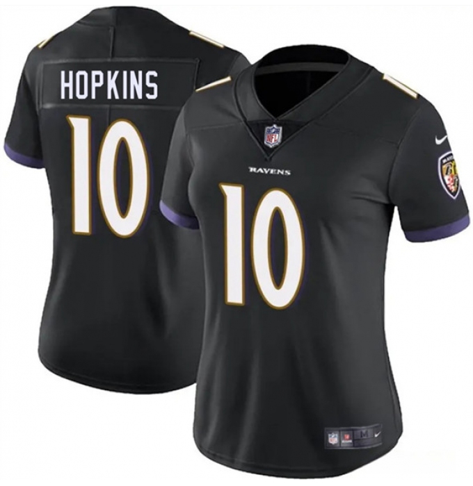 Women's Baltimore Ravens #10 DeAndre Hopkins Black 2025 Vapor Football Jersey(Run Small)