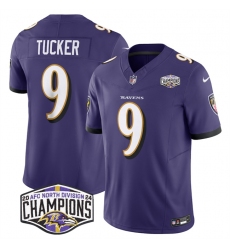 Men's Baltimore Ravens #9 Justin Tucker Purple F.U.S.E 2024 AFC North Division Champions Vapor Limited Football Jersey