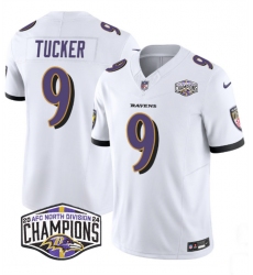 Men's Baltimore Ravens #9 Justin Tucker White F.U.S.E 2024 AFC North Division Champions Vapor Limited Football Jersey