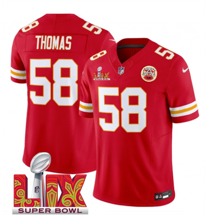 Men's Kansas City Chiefs #58 Derrick Thomas Red 2025 Super Bowl LIX F.U.S.E. Vapor Limited Stitched Football Jersey