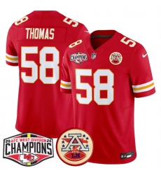 Men's Kansas City Chiefs #58 Derrick Thomas Red F.U.S.E. 2024 AFC West Division Champions Vapor Limited Stitched Football Jersey