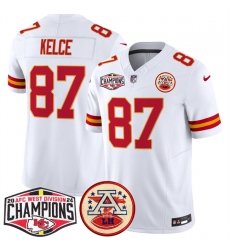 Men's Kansas City Chiefs #87 Travis Kelce White F.U.S.E. 2024 AFC West Division Champions Vapor Limited Stitched Football Jersey