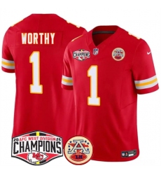 Men's Kansas City Chiefs #1 Xavier Worthy Red F.U.S.E. 2024 AFC West Division Champions Vapor Limited Stitched Football Jersey