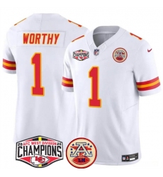 Men's Kansas City Chiefs #1 Xavier Worthy White F.U.S.E. 2024 AFC West Division Champions Vapor Limited Stitched Football Jersey